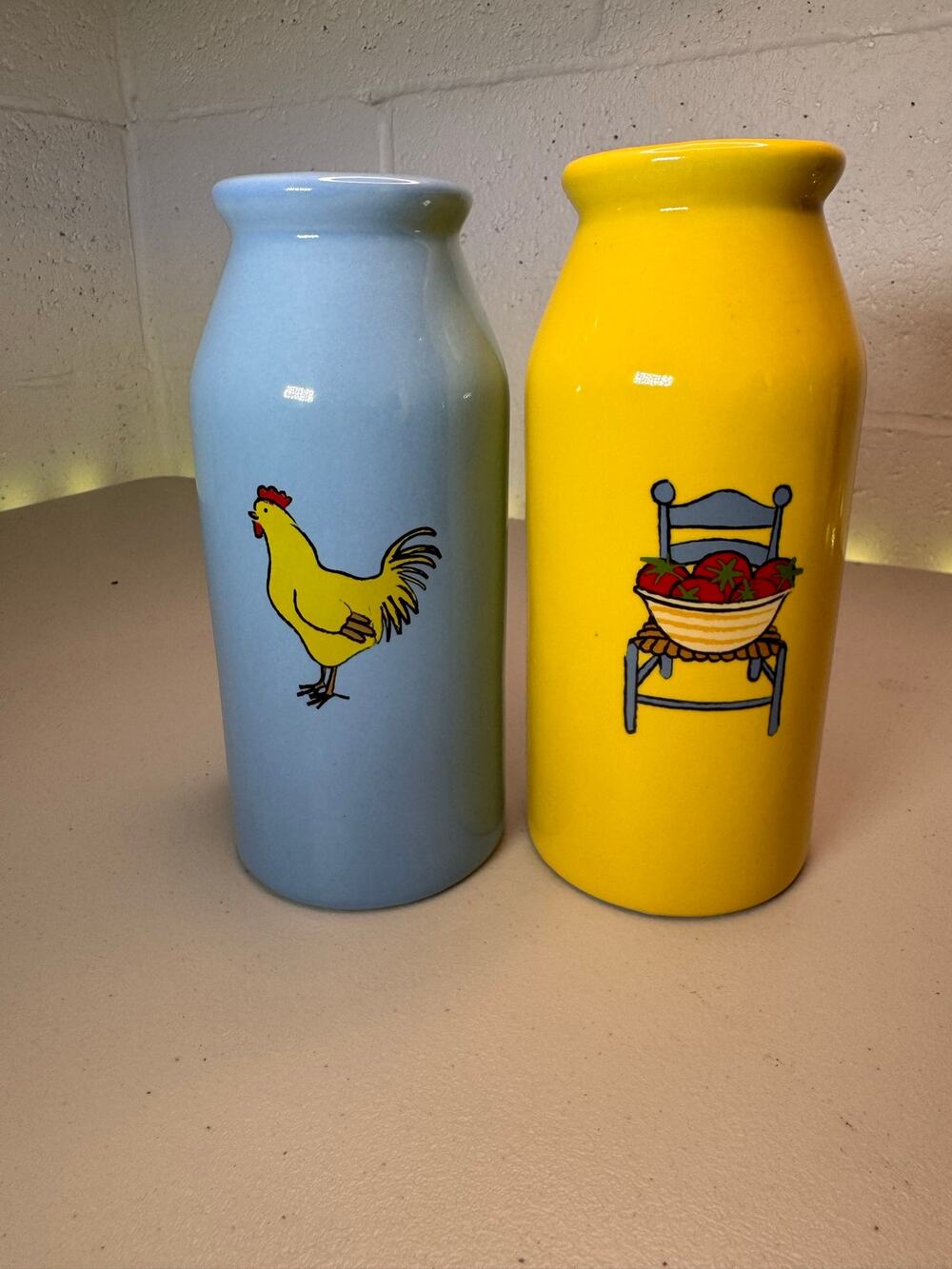 set of 2 ceramic farmhouse bottle vases rooster tomato country kitchen decor